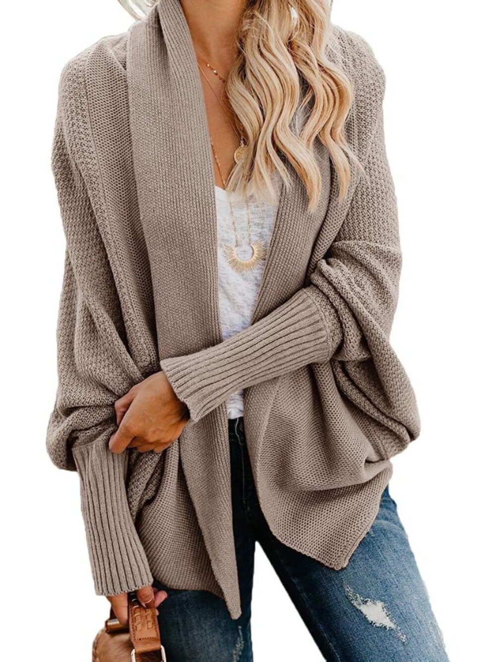 Women's Cardigan Sweaters Oversized Chunky Knit Kimono Slouchy Wrap Batwing Open